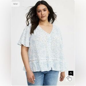 Torrid Gauze Swiss Dot V-Neck Blouse